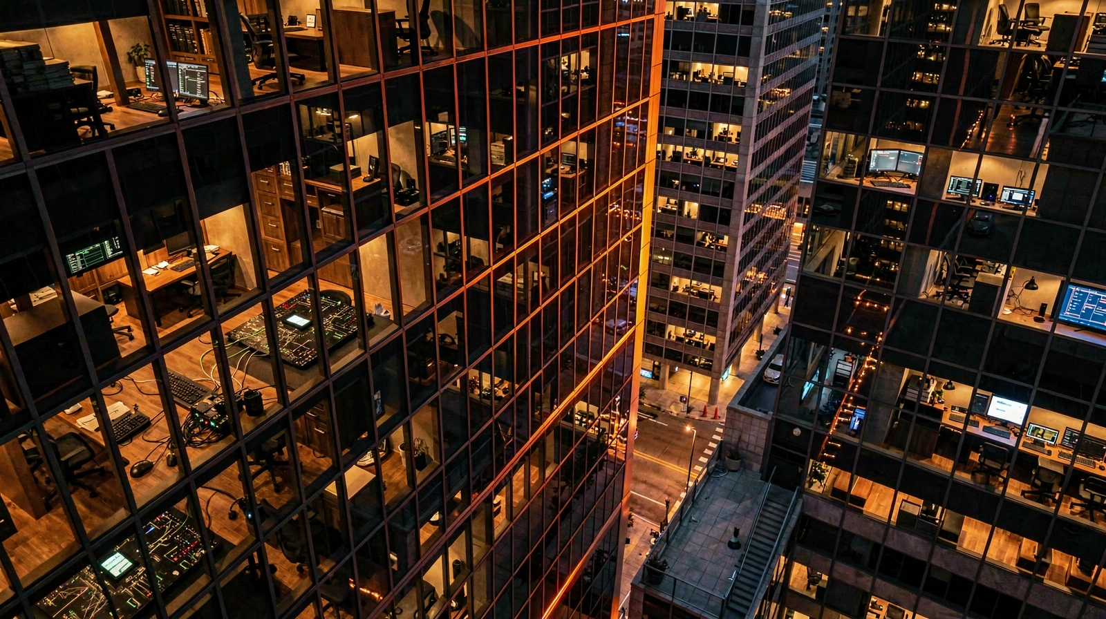 Chicago business district at dusk